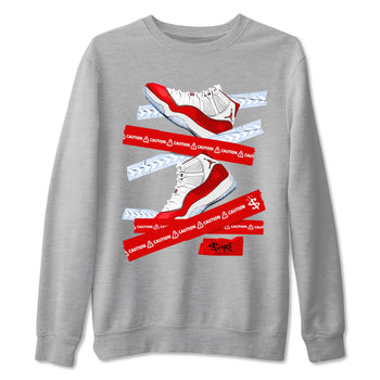11s Cherry shirts to match jordans Caution Tape sneaker match tees Air Jordan 11 Retro Cherry match shoes to clothes SNRT Sneaker Tees unisex cotton Heather Grey 2 shirts