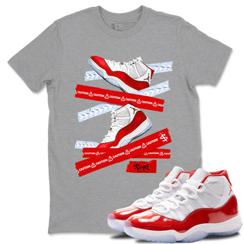 11s Cherry shirts to match jordans Caution Tape sneaker match tees Air Jordan 11 Retro Cherry match shoes to clothes SNRT Sneaker Tees unisex cotton Heather Grey 1 shirts