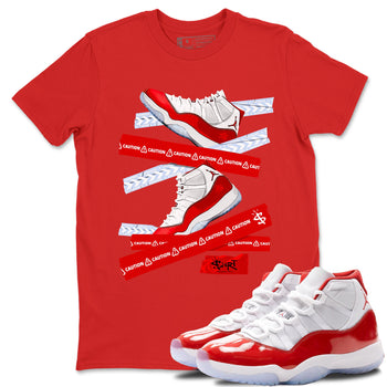 11s Cherry shirts to match jordans Caution Tape sneaker match tees Air Jordan 11 Retro Cherry match shoes to clothes SNRT Sneaker Tees unisex cotton Red 1 shirts