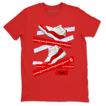 11s Cherry shirts to match jordans Caution Tape sneaker match tees Air Jordan 11 Retro Cherry match shoes to clothes SNRT Sneaker Tees unisex cotton Red 2 shirts