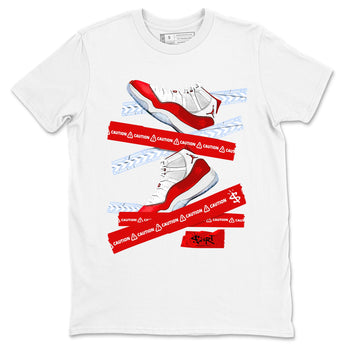 11s Cherry shirts to match jordans Caution Tape sneaker match tees Air Jordan 11 Retro Cherry match shoes to clothes SNRT Sneaker Tees unisex cotton White 2 shirts