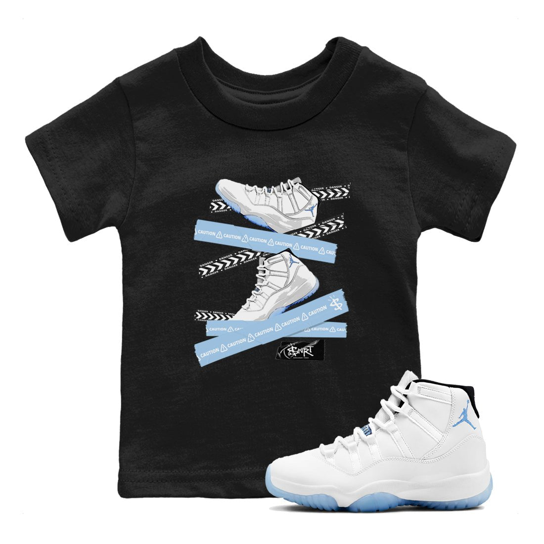 11 Columbia shirts to match jordans Caution Tape sneaker match tees 11s Retro Legend Blue Columbia SNRT Sneaker Tees streetwear brand Baby and Youth Black 1 cotton tee