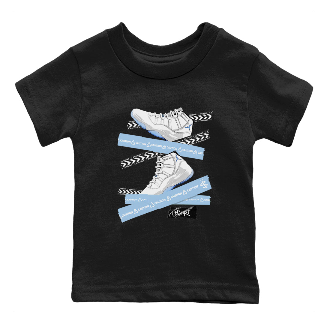 11 Columbia shirts to match jordans Caution Tape sneaker match tees 11s Retro Legend Blue Columbia SNRT Sneaker Tees streetwear brand Baby and Youth Black 2 cotton tee