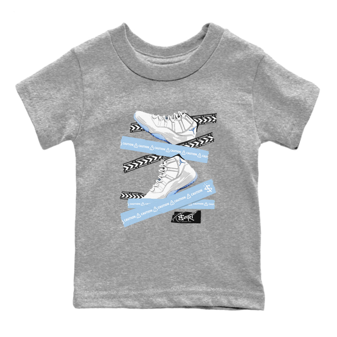 11 Columbia shirts to match jordans Caution Tape sneaker match tees 11s Retro Legend Blue Columbia SNRT Sneaker Tees streetwear brand Baby and Youth Heather Grey 2 cotton tee