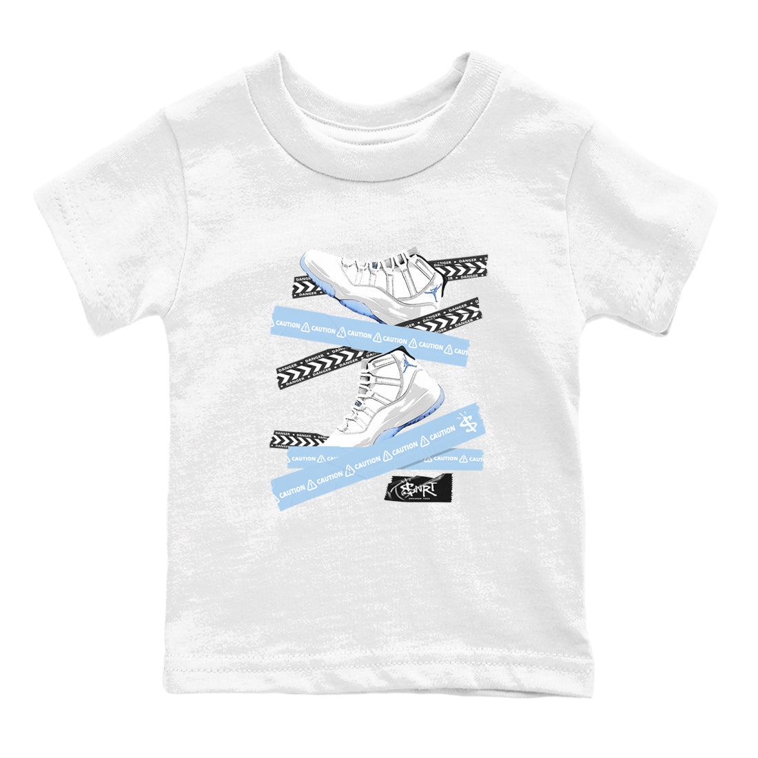 11 Columbia shirts to match jordans Caution Tape sneaker match tees 11s Retro Legend Blue Columbia SNRT Sneaker Tees streetwear brand Baby and Youth White 2 cotton tee