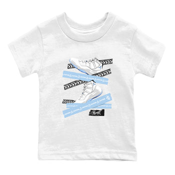 11 Columbia shirts to match jordans Caution Tape sneaker match tees 11s Retro Legend Blue Columbia SNRT Sneaker Tees streetwear brand Baby and Youth White 2 cotton tee