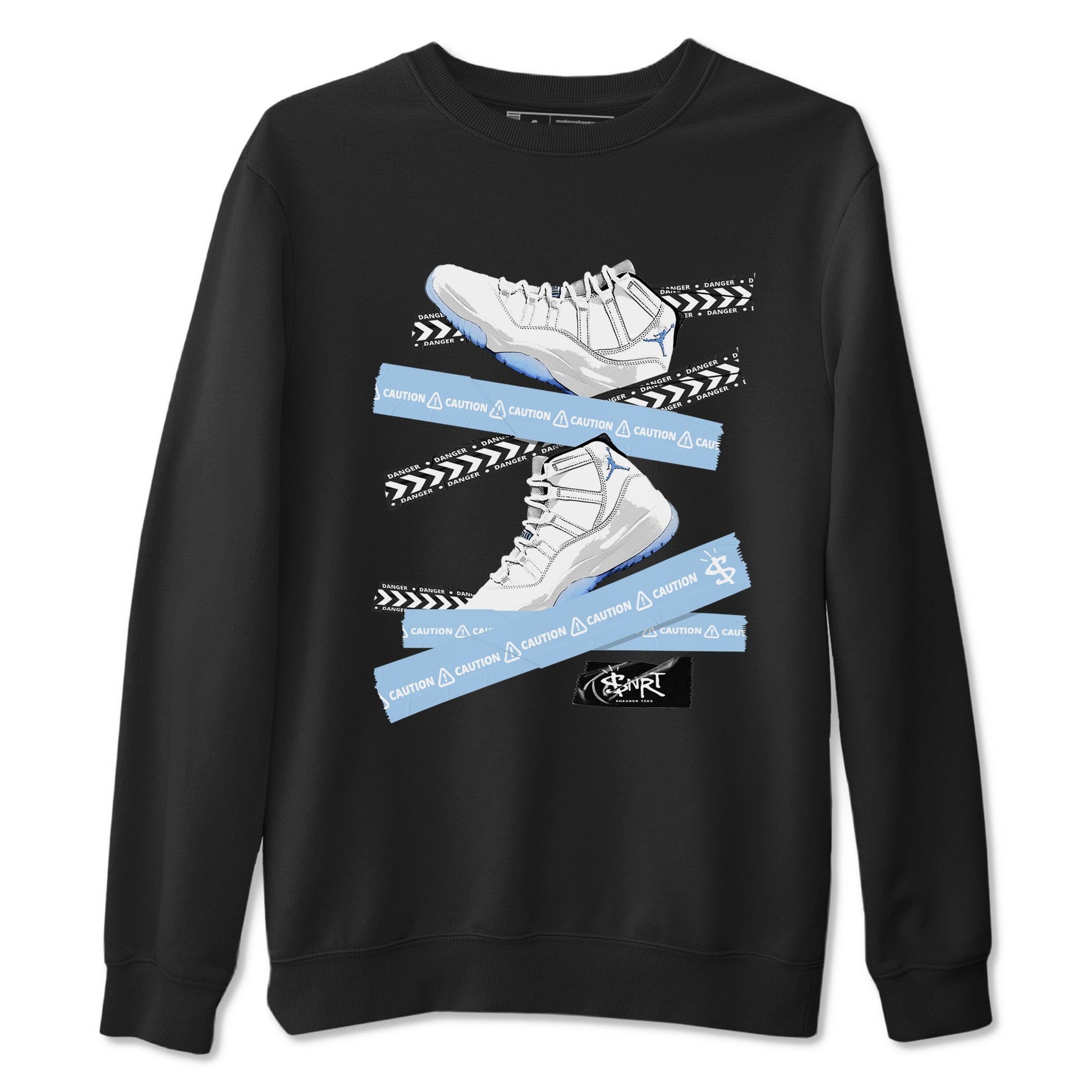 11 Columbia shirts to match jordans Caution Tape sneaker match tees 11s Retro Legend Blue Columbia SNRT Sneaker Tees streetwear brand Black 2 unisex cotton tee