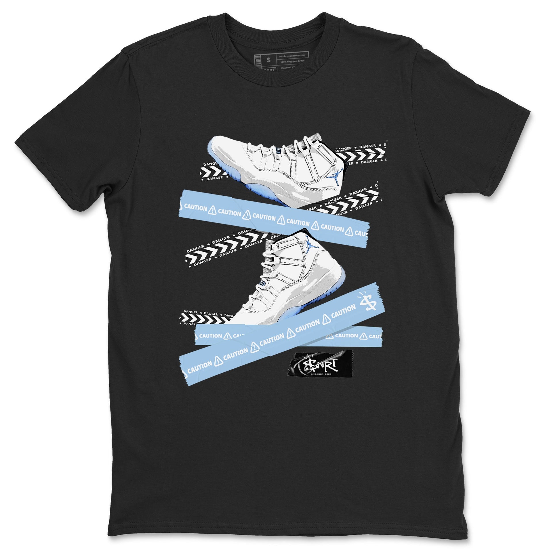 11 Columbia shirts to match jordans Caution Tape sneaker match tees 11s Retro Legend Blue Columbia SNRT Sneaker Tees streetwear brand Black 2 unisex cotton tee