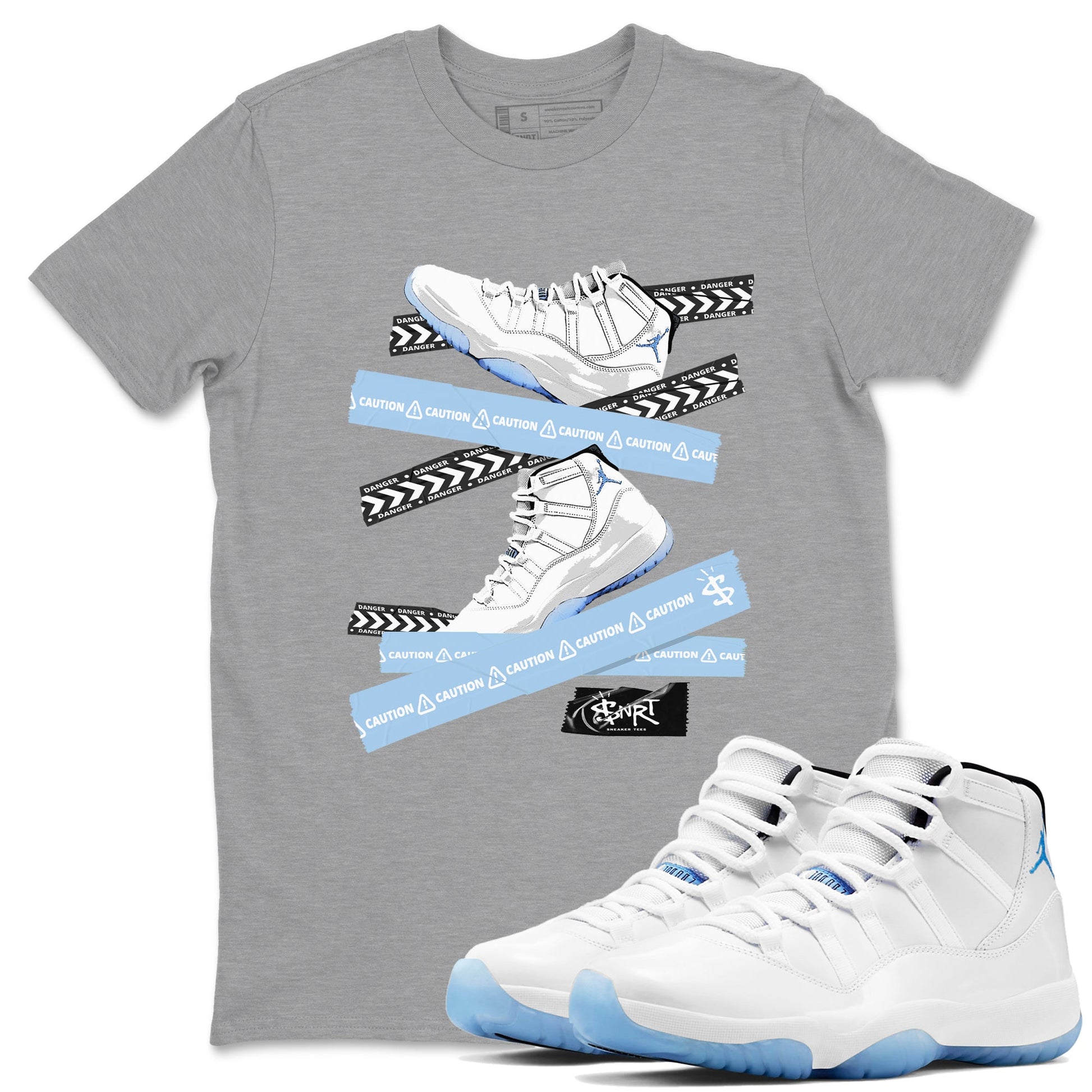 11 Columbia shirts to match jordans Caution Tape sneaker match tees 11s Retro Legend Blue Columbia SNRT Sneaker Tees streetwear brand Heather Grey 1 unisex cotton tee