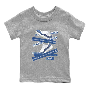 AJ11 Diffused Blue shirts to match jordans Caution Tape sneaker match tees Air Jordan 11 Diffused Blue SNRT Sneaker Tees streetwear brand Baby and Youth Heather Grey 2 cotton tee