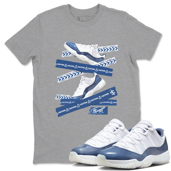 AJ11 Diffused Blue shirts to match jordans Caution Tape sneaker match tees Air Jordan 11 Diffused Blue SNRT Sneaker Tees streetwear brand Heather Grey 1 unisex cotton tee
