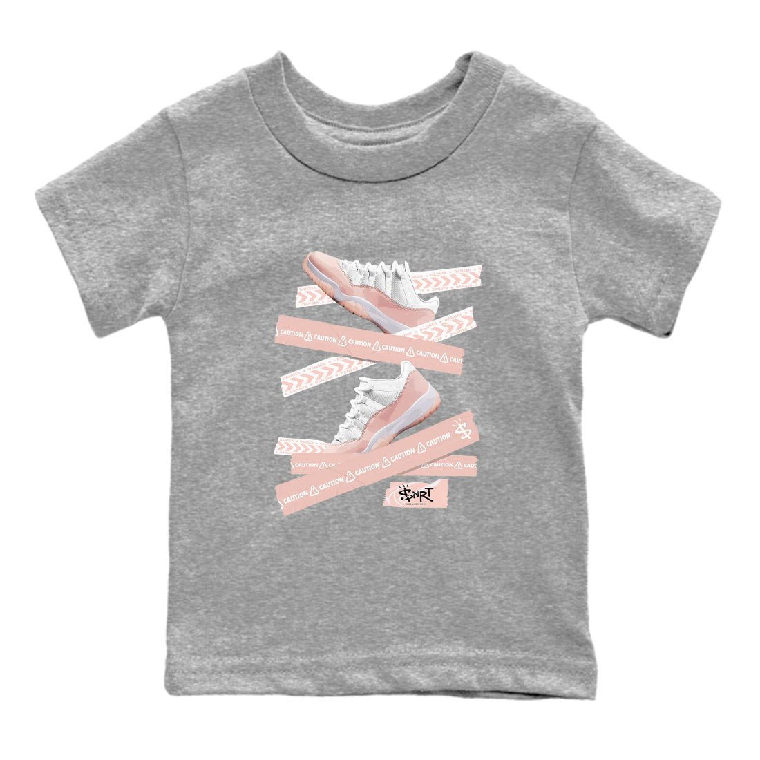 Air Jordan 11 Low Legend Pink shirts to match jordans Caution Tape sneaker match tees 11s Legend Pink SNRT Sneaker Tees streetwear brand Baby and Youth Heather Grey 2 cotton tee