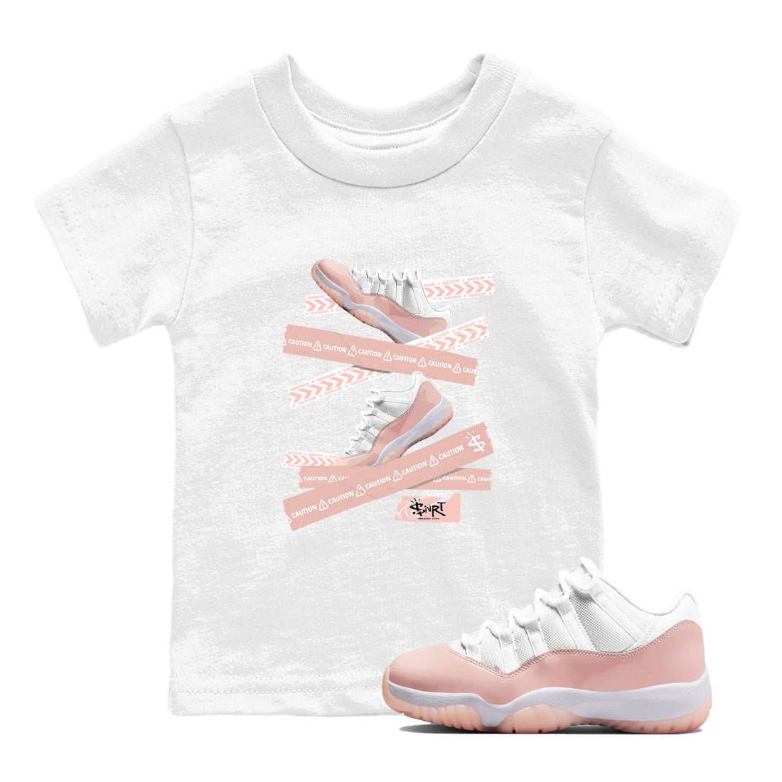 Air Jordan 11 Low Legend Pink shirts to match jordans Caution Tape sneaker match tees 11s Legend Pink SNRT Sneaker Tees streetwear brand Baby and Youth White 1 cotton tee