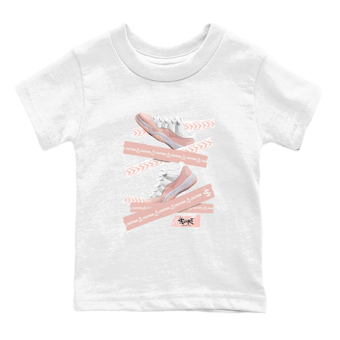 Air Jordan 11 Low Legend Pink shirts to match jordans Caution Tape sneaker match tees 11s Legend Pink SNRT Sneaker Tees streetwear brand Baby and Youth White 2 cotton tee