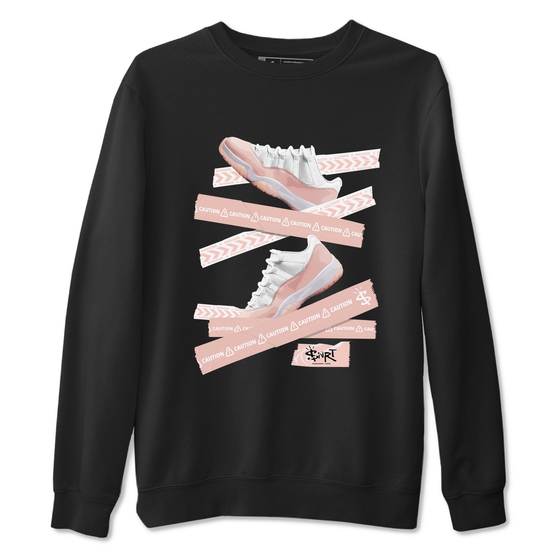Air Jordan 11 Low Legend Pink shirts to match jordans Caution Tape sneaker match tees 11s Legend Pink SNRT Sneaker Tees streetwear brand Black 2 unisex cotton tee