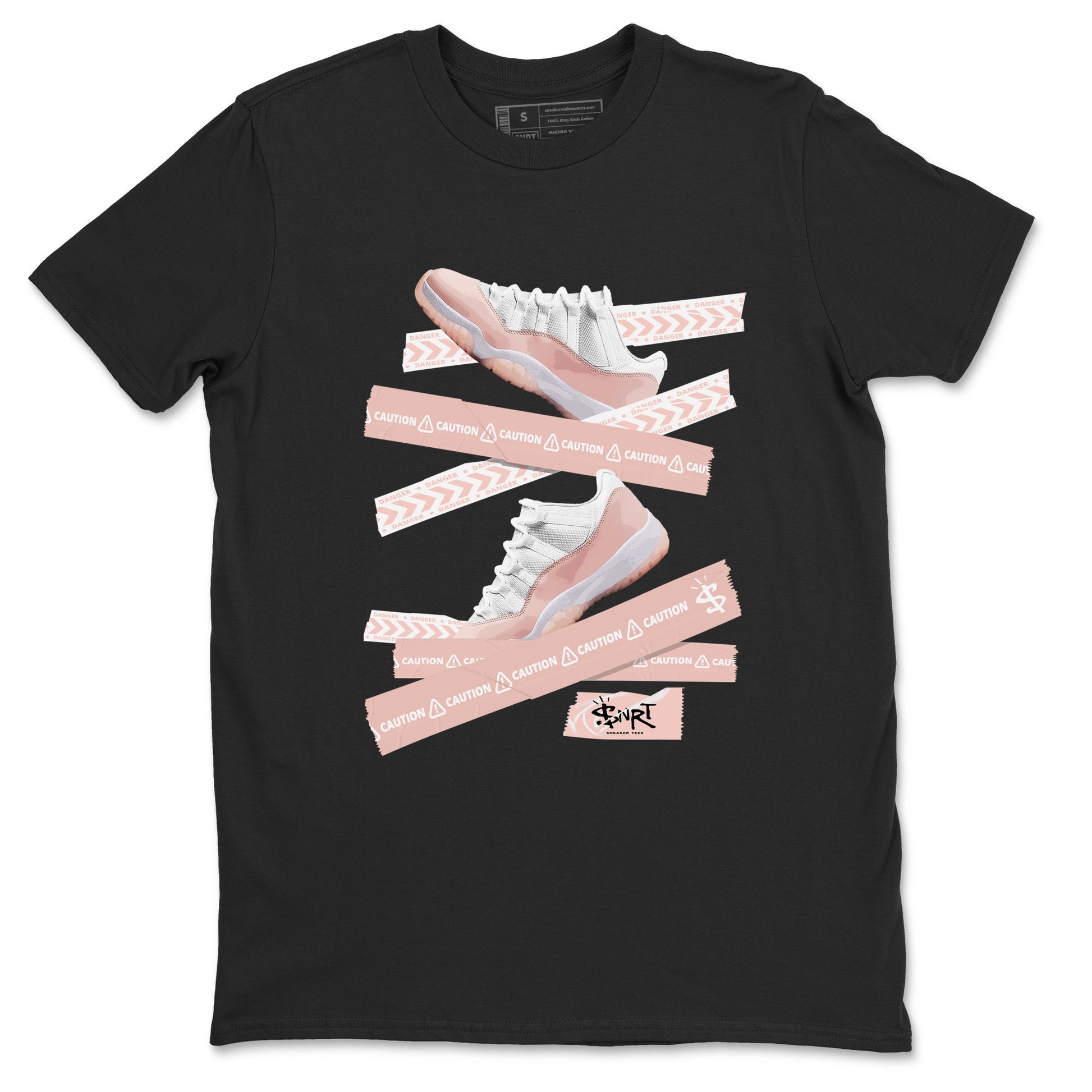 Air Jordan 11 Low Legend Pink shirts to match jordans Caution Tape sneaker match tees 11s Legend Pink SNRT Sneaker Tees streetwear brand Black 2 unisex cotton tee