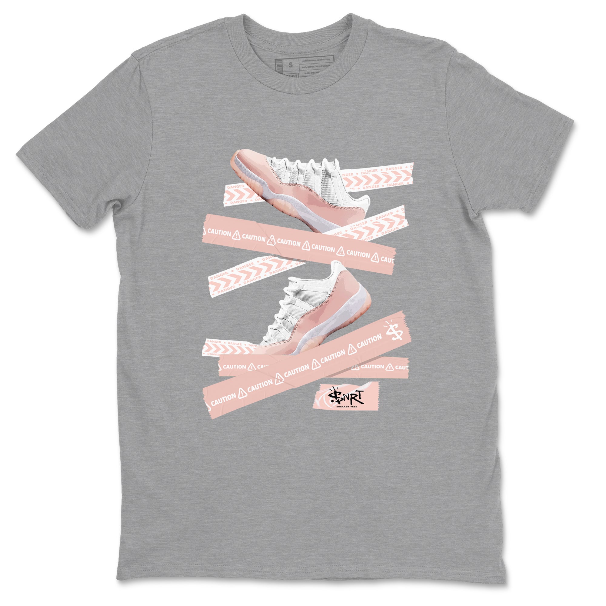 Air Jordan 11 Low Legend Pink shirts to match jordans Caution Tape sneaker match tees 11s Legend Pink SNRT Sneaker Tees streetwear brand Heather Grey 2 unisex cotton tee