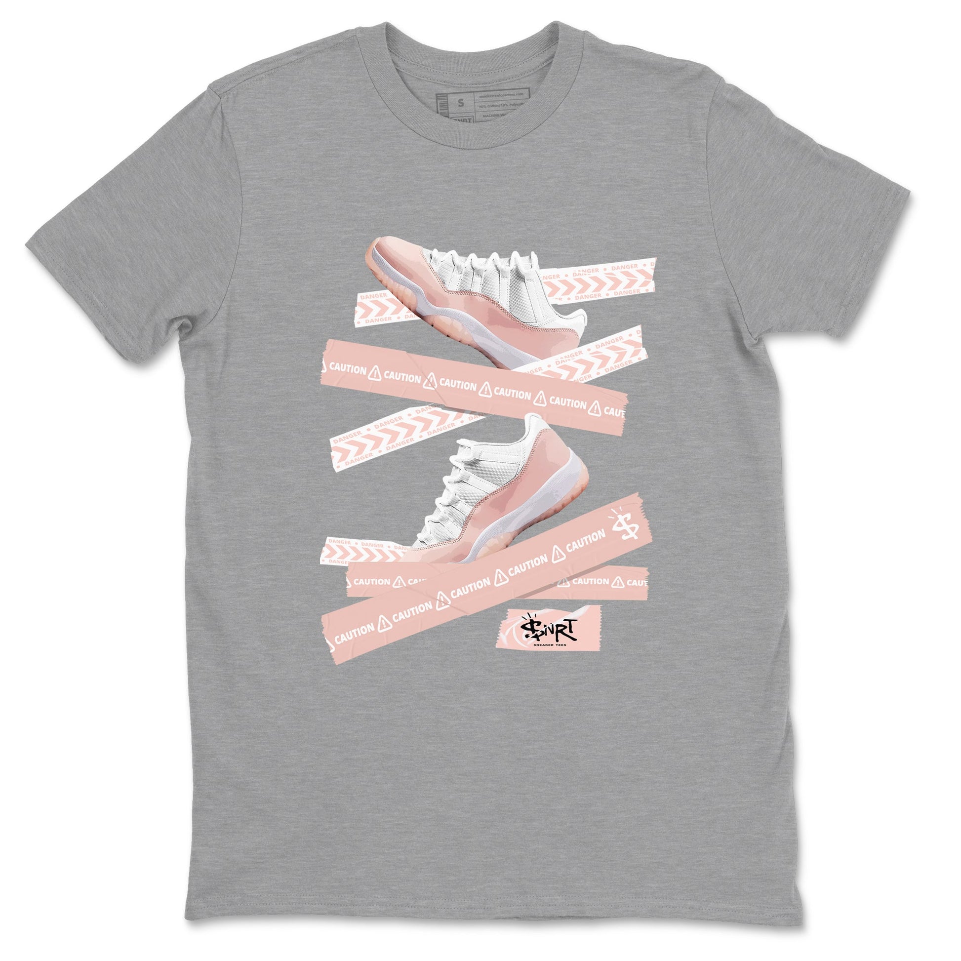 Air Jordan 11 Low Legend Pink shirts to match jordans Caution Tape sneaker match tees 11s Legend Pink SNRT Sneaker Tees streetwear brand Heather Grey 2 unisex cotton tee