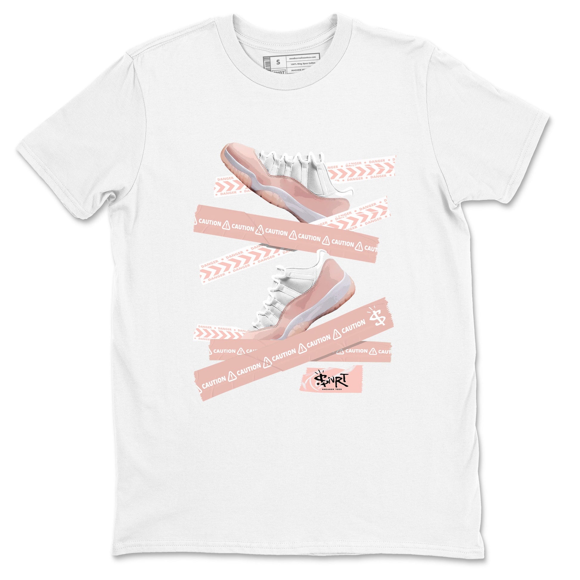Air Jordan 11 Low Legend Pink shirts to match jordans Caution Tape sneaker match tees 11s Legend Pink SNRT Sneaker Tees streetwear brand White 2 unisex cotton tee