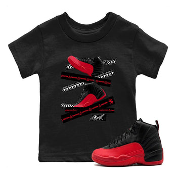12s Flu Game shirts to match jordans Caution Tape sneaker match tees Air Jordan 12 Retro Flu Game match shoes to clothes SNRT Sneaker Tees Youth Baby Black 1 tee