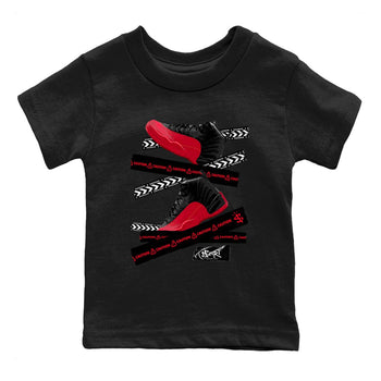 12s Flu Game shirts to match jordans Caution Tape sneaker match tees Air Jordan 12 Retro Flu Game match shoes to clothes SNRT Sneaker Tees Youth Baby Black 2 tee