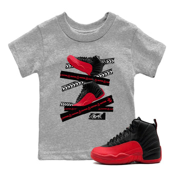 12s Flu Game shirts to match jordans Caution Tape sneaker match tees Air Jordan 12 Retro Flu Game match shoes to clothes SNRT Sneaker Tees Youth Baby Heather Grey 1 tee