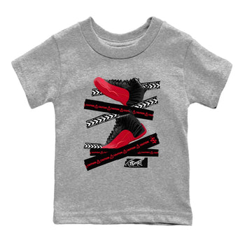 12s Flu Game shirts to match jordans Caution Tape sneaker match tees Air Jordan 12 Retro Flu Game match shoes to clothes SNRT Sneaker Tees Youth Baby Heather Grey 2 tee