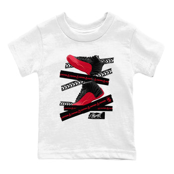 12s Flu Game shirts to match jordans Caution Tape sneaker match tees Air Jordan 12 Retro Flu Game match shoes to clothes SNRT Sneaker Tees Youth Baby White 2 tee