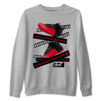 12s Flu Game shirts to match jordans Caution Tape sneaker match tees Air Jordan 12 Retro Flu Game match shoes to clothes SNRT Sneaker Tees unisex cotton Heather Grey 2 shirts