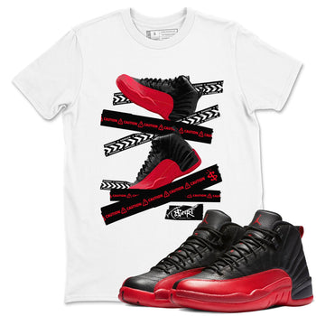 12s Flu Game shirts to match jordans Caution Tape sneaker match tees Air Jordan 12 Retro Flu Game match shoes to clothes SNRT Sneaker Tees unisex cotton White 1 shirts