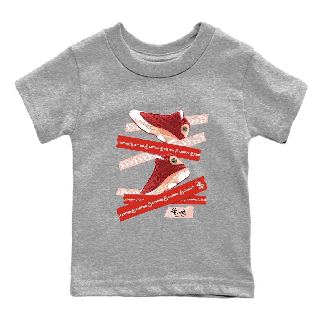 Air Jordan 13 Dune Red shirts to match jordans Caution Tape sneaker match tees AJ13 Dune Red Sneaker Shirts SNRT Sneaker Tees streetwear brand Baby and Youth Heather Grey 2 cotton tee