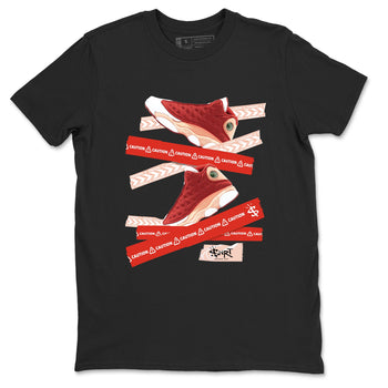 Air Jordan 13 Dune Red shirts to match jordans Caution Tape sneaker match tees AJ13 Dune Red Sneaker Shirts SNRT Sneaker Tees streetwear brand Black 2 unisex cotton tee