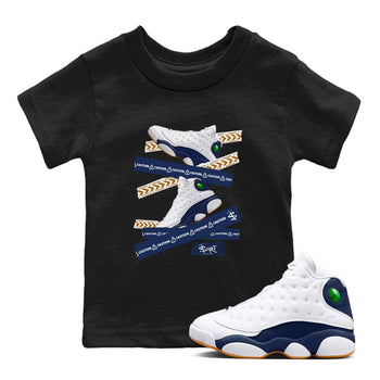 13s Midnight Navy shirts to match jordans Caution Tape sneaker match tees Air Jordan 13 Midnight Navy SNRT Sneaker Release Tees Youth Baby Black 1 crew neck shirts