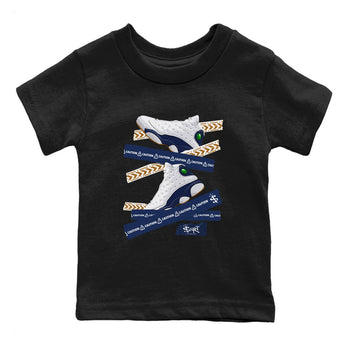 13s Midnight Navy shirts to match jordans Caution Tape sneaker match tees Air Jordan 13 Midnight Navy SNRT Sneaker Release Tees Youth Baby Black 2 crew neck shirts