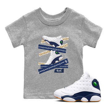 13s Midnight Navy shirts to match jordans Caution Tape sneaker match tees Air Jordan 13 Midnight Navy SNRT Sneaker Release Tees Youth Baby Heather Grey 1 crew neck shirts