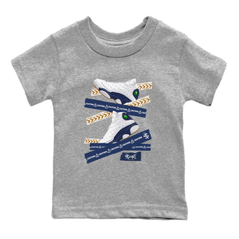 13s Midnight Navy shirts to match jordans Caution Tape sneaker match tees Air Jordan 13 Midnight Navy SNRT Sneaker Release Tees Youth Baby Heather Grey 2 crew neck shirts