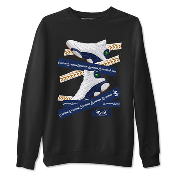 13s Midnight Navy shirts to match jordans Caution Tape sneaker match tees Air Jordan 13 Midnight Navy SNRT Sneaker Release Tees unisex cotton Black 2 crew neck shirts