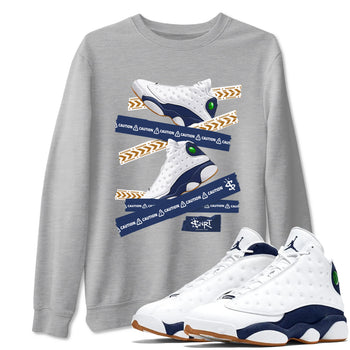 13s Midnight Navy shirts to match jordans Caution Tape sneaker match tees Air Jordan 13 Midnight Navy SNRT Sneaker Release Tees unisex cotton Heather Grey 1 crew neck shirts