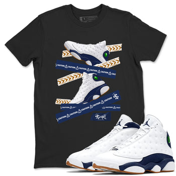13s Midnight Navy shirts to match jordans Caution Tape sneaker match tees Air Jordan 13 Midnight Navy SNRT Sneaker Release Tees unisex cotton Black 1 crew neck shirts