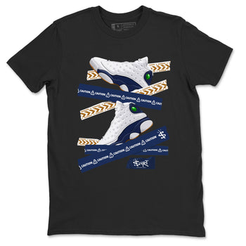 13s Midnight Navy shirts to match jordans Caution Tape sneaker match tees Air Jordan 13 Midnight Navy SNRT Sneaker Release Tees unisex cotton Black 2 crew neck shirts