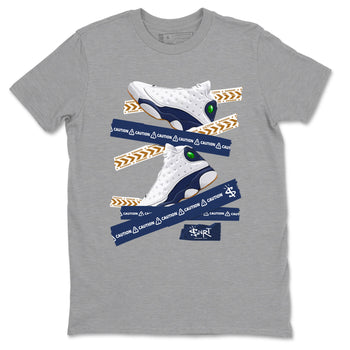 13s Midnight Navy shirts to match jordans Caution Tape sneaker match tees Air Jordan 13 Midnight Navy SNRT Sneaker Release Tees unisex cotton Heather Grey 2 crew neck shirts