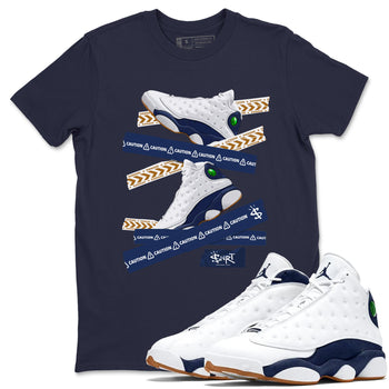 13s Midnight Navy shirts to match jordans Caution Tape sneaker match tees Air Jordan 13 Midnight Navy SNRT Sneaker Release Tees unisex cotton Navy 1 crew neck shirts