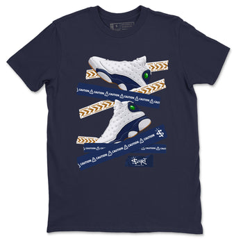 13s Midnight Navy shirts to match jordans Caution Tape sneaker match tees Air Jordan 13 Midnight Navy SNRT Sneaker Release Tees unisex cotton Navy 2 crew neck shirts