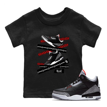 3s Black Cement shirts to match jordans Caution Tape sneaker match tees Air Jordan 3 Retro OG Black Cement match shoes to clothes SNRT Sneaker Tees Youth Baby Black 1 tee