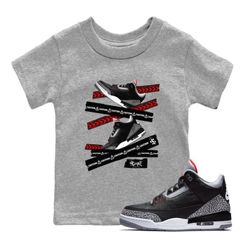 3s Black Cement shirts to match jordans Caution Tape sneaker match tees Air Jordan 3 Retro OG Black Cement match shoes to clothes SNRT Sneaker Tees Youth Baby Heather Grey 1 tee
