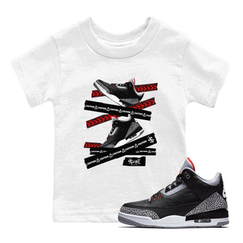 3s Black Cement shirts to match jordans Caution Tape sneaker match tees Air Jordan 3 Retro OG Black Cement match shoes to clothes SNRT Sneaker Tees Youth Baby White 1 tee