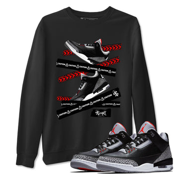 3s Black Cement shirts to match jordans Caution Tape sneaker match tees Air Jordan 3 Retro OG Black Cement match shoes to clothes SNRT Sneaker Tees unisex cotton Black 1 shirts