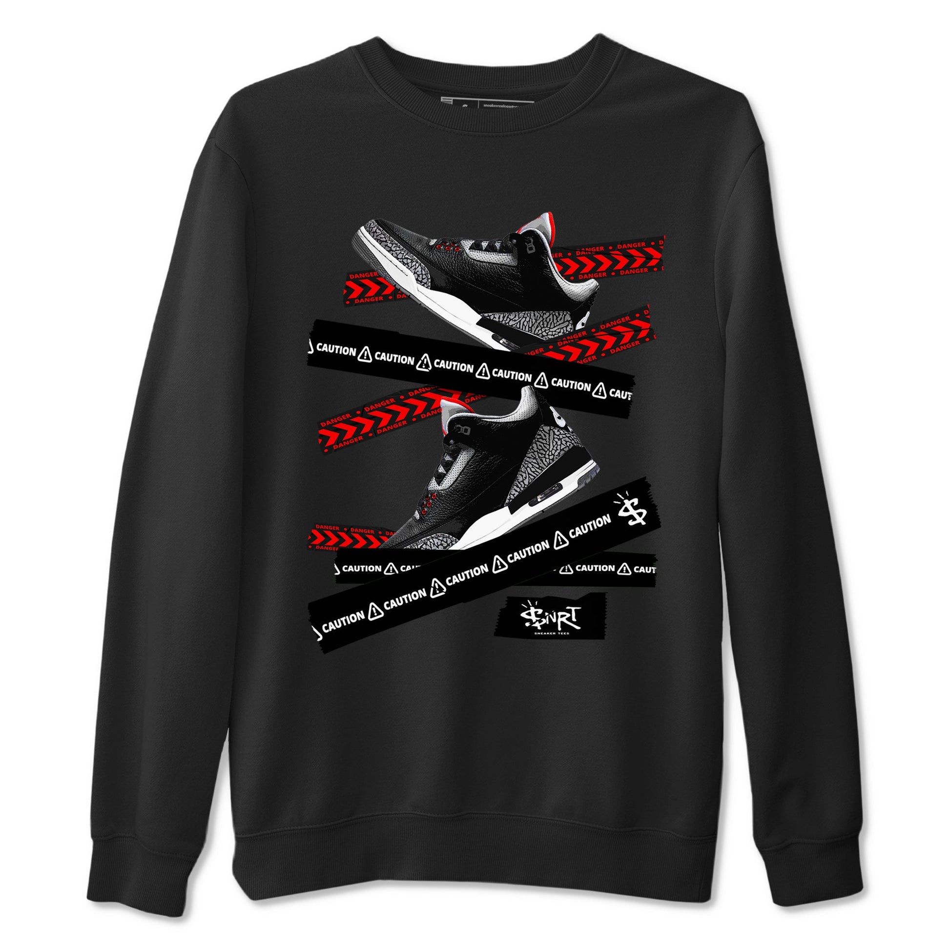 3s Black Cement shirts to match jordans Caution Tape sneaker match tees Air Jordan 3 Retro OG Black Cement match shoes to clothes SNRT Sneaker Tees unisex cotton Black 2 shirts