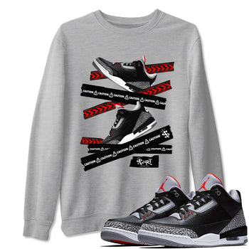 3s Black Cement shirts to match jordans Caution Tape sneaker match tees Air Jordan 3 Retro OG Black Cement match shoes to clothes SNRT Sneaker Tees unisex cotton Heather Grey 1 shirts