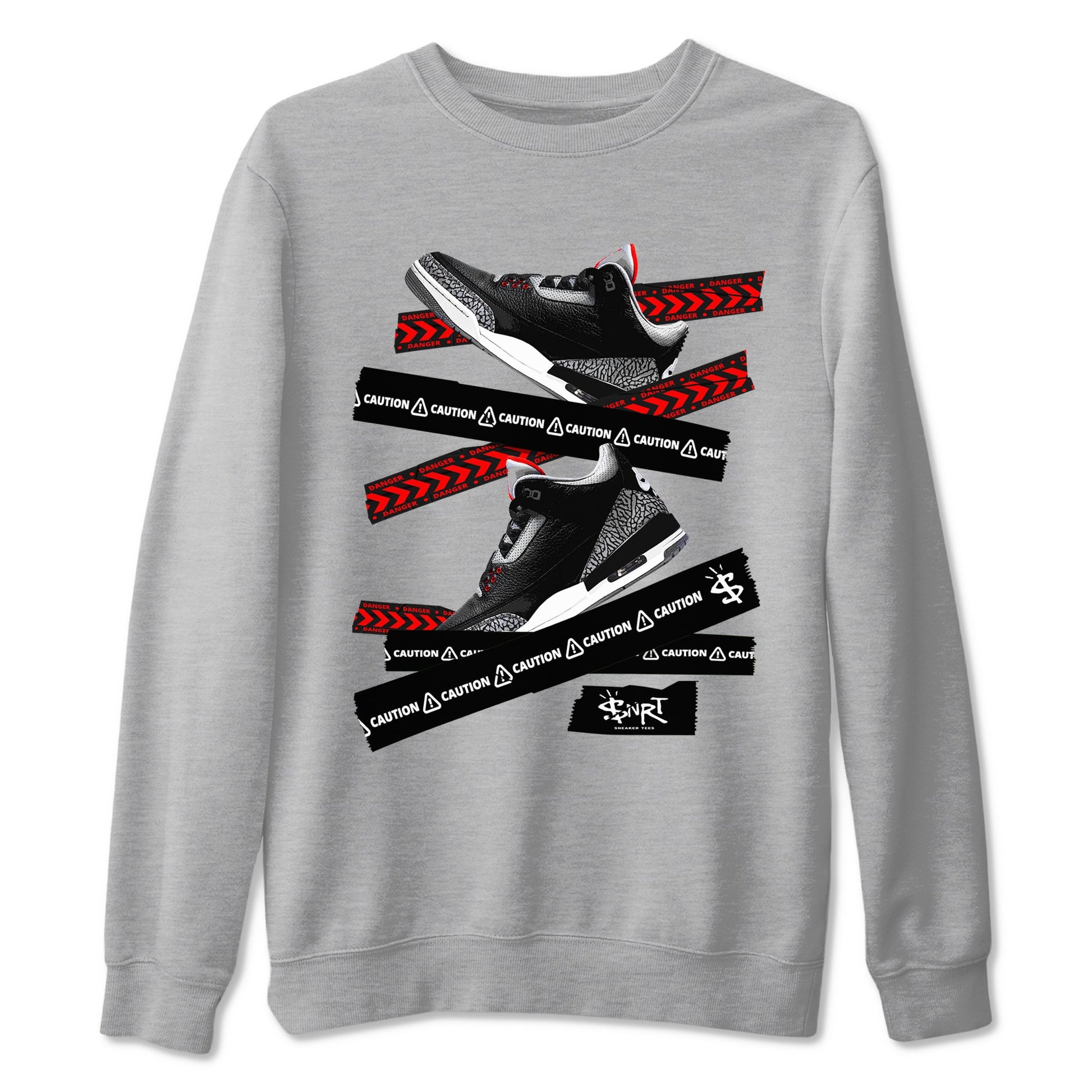 3s Black Cement shirts to match jordans Caution Tape sneaker match tees Air Jordan 3 Retro OG Black Cement match shoes to clothes SNRT Sneaker Tees unisex cotton Heather Grey 2 shirts